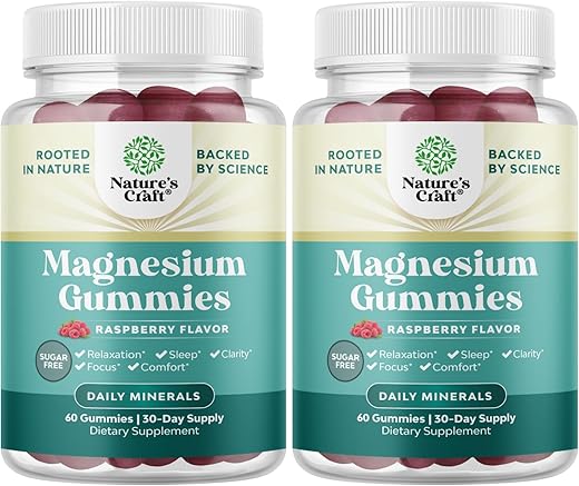 Natures Craft - Gomas de Magnésio Mastigáveis Veganas Sem Açúcar para Adultos – Gomas de Citrato de Magnésio com 180mg de Magnésio Elemental – Gomas Relaxantes de Magnésio Livres de OGM, Halal e Sem Glúten de Frutas Vermelhas – 180g