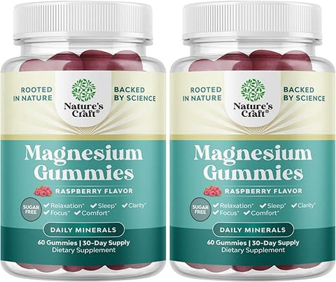 Natures Craft - Gomas de Magnésio Mastigáveis Veganas Sem Açúcar para Adultos – Gomas de Citrato de Magnésio com 180mg de Magnésio Elemental – Gomas Relaxantes de Magnésio Livres de OGM, Halal e Sem Glúten de Frutas Vermelhas – 180g