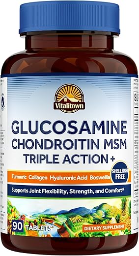Glucosamina Condroitina MSM | Colágeno, Boswellia, Cúrcuma, Ácido Hialurônico, Bromelina | Fórmula Tripla de Ação para as Articulações | 12 Ingredientes Amorosos para as Articulações | 90 Comprimidos, Sem - VITALITOWN