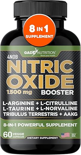 GADE NUTRITION BOOST YOUR HEALTH - Suplemento de Óxido Nítrico – Cápsulas de L-Arginina – Aumenta Energia e Resistência