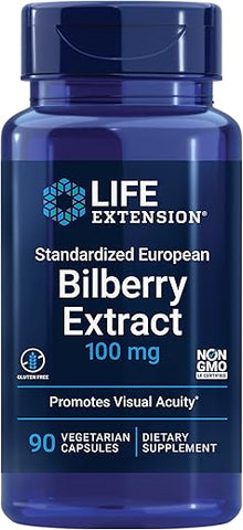 Extrato Padronizado de Mirtilo Europeu 100 mg – Suplemento de Vaccinium Myrtillus para Suporte à Saúde Ocular – Sem Glúten, Não-OGM, Vegetariano – 90 Cápsulas - Life Extension
