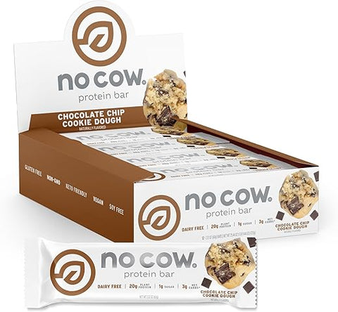 Barras de Alta Proteína, Massa de Biscoito com Gotas de Chocolate – Snacks Saudáveis, 20g Proteína Vegana, Alto Teor de Fibra, Baixo Açúcar, Amigável ao Keto, Sem Laticínios - No Cow