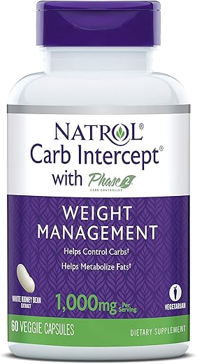 Carb Intercept – Cápsulas Controladoras de Carboidratos com Extrato de Feijão Branco, Auxilia na Metabolização de Gorduras, Testado Clinicamente, Promove Peso Saudável - Natrol