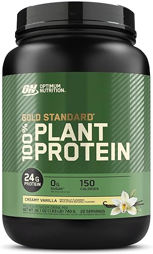 Gold Standard 100% Proteína Vegetal em Pó, Sem Glúten, Vegana para Suporte Muscular e Recuperação com Aminoácidos – Baunilha Cremosa, 20 Porções - Optimum Nutrition