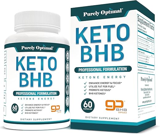 Keto BHB – Cápsulas de Dieta Keto para Cetose, Energia, Foco e Metabolismo – Mulheres e Homens, Sem Glúten, 60 Cápsulas - Purely Optimal