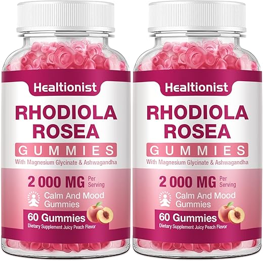 Healtionist - Gummies de Rhodiola Rosea sem açúcar – 2 Pacotes – Adaptogênico – Marca Rhodiola Rosea