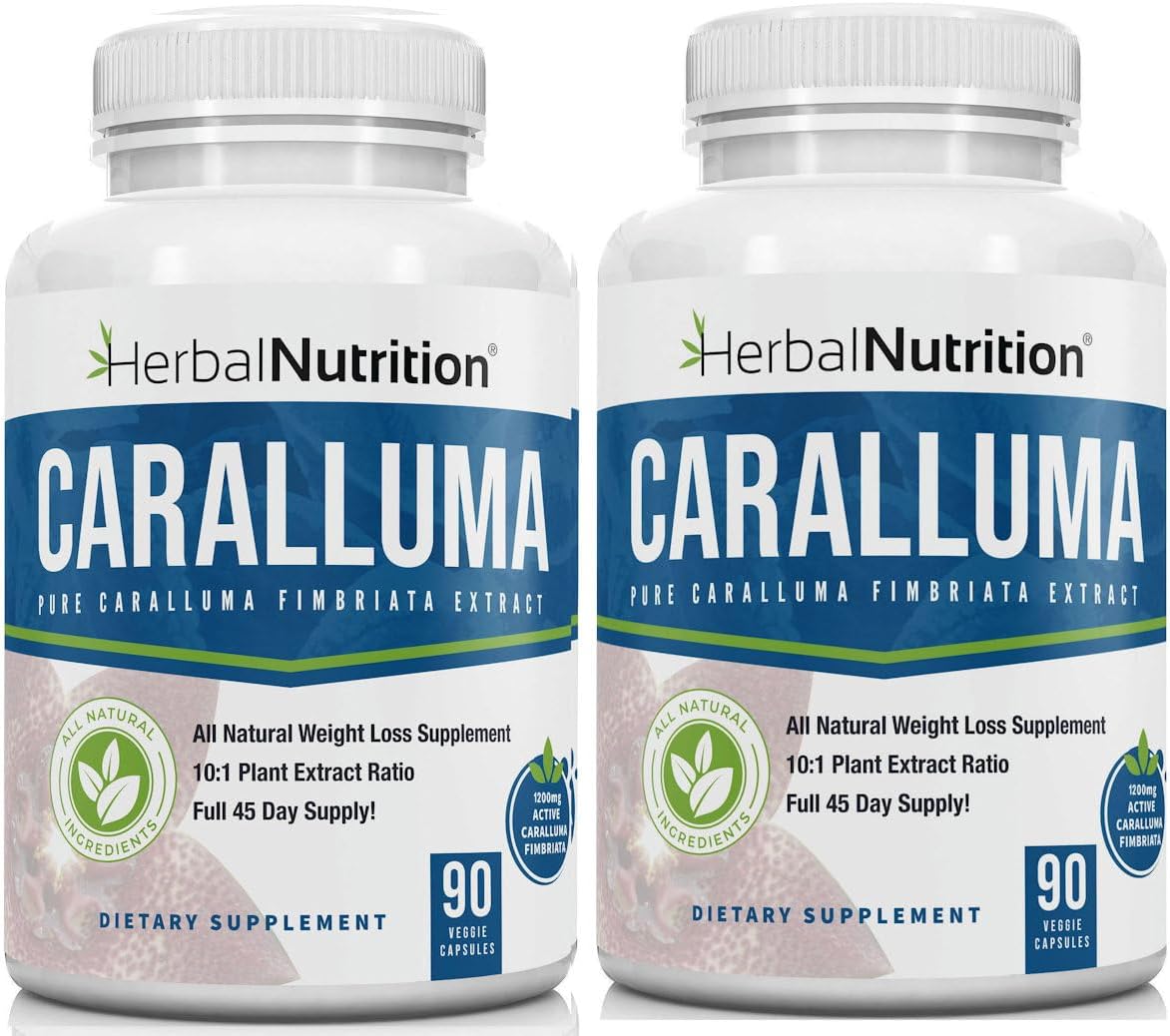 Caralluma Fimbriata Herbal Nutrition – Pacote Duplo 90 Cápsulas de Força Máxima 10:1 Extrato 1200mg Diários – Perda de Peso