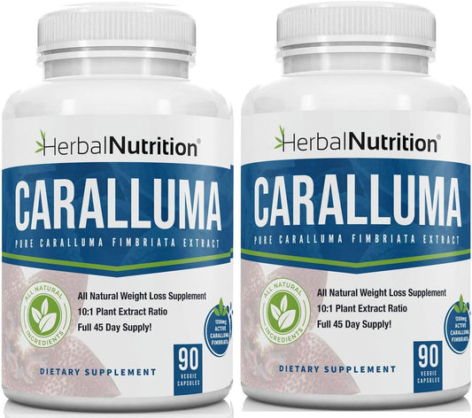 Caralluma Fimbriata Herbal Nutrition – Pacote Duplo 90 Cápsulas de Força Máxima 10:1 Extrato 1200mg Diários – Perda de Peso