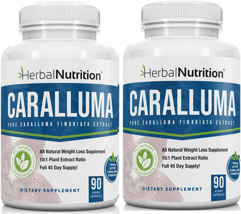 Caralluma Fimbriata Herbal Nutrition – Pacote Duplo 90 Cápsulas de Força Máxima 10:1 Extrato 1200mg Diários – Perda de Peso