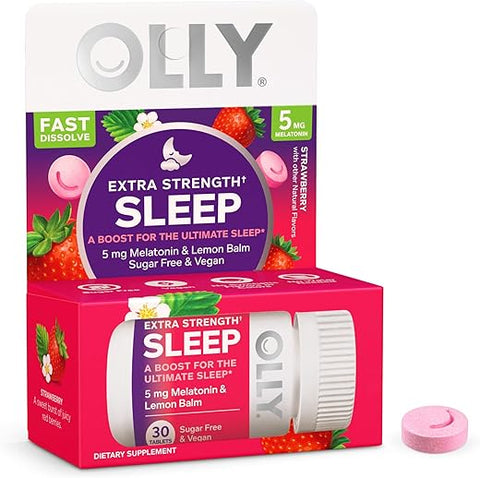 Comprimidos Dissolve Rápido para Dormir Extra Forte, 5mg Melatonina, Vegano, Morango – 30 un - OLLY