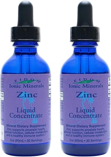 Concentrado Líquido de Zinco Iônico – Suplemento de Zinco Iônico em Gotas para Adultos e Crianças – Suporte ao Sistema Imunológico, Cabelo e Pele, Saúde do Fígado e dos Rins – 60 ml, 2 Pacotes - Eidon Ionic Minerals