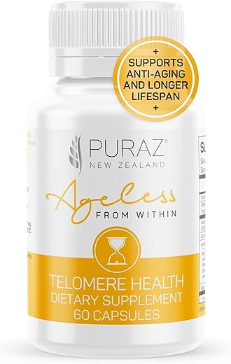 PURAZ - Suplementos de Telômeros com Extrato Potente de Raiz de Astragalus e Colágeno | Suporte Imunológico Superior, Anti-Envelhecimento, Reparo de DNA | Enzima Pura de Telomerase para Alongamento de Telômeros e