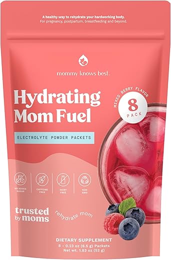 Suplemento Hidratante para Mamães – Mix de Bebida Eletrolítica, Suporte à Hidratação durante a Gravidez, Pré-natal, Minerais Traços Eletrolíticos, Mix de Bebida para Lactação (8 Unidades) - Mommy Knows Best