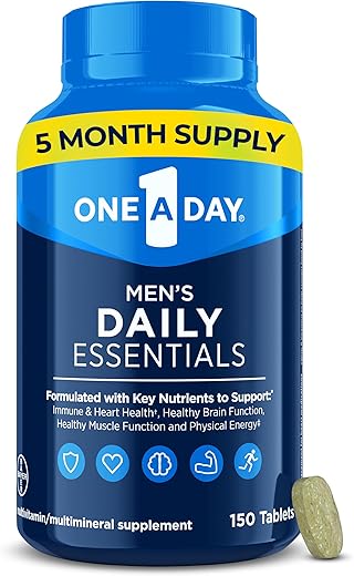 ONE A DAY - Multivitamínico Diário One A Day para Homens, Essenciais Diários, Comprimido Multivitamínico para Homens, Suporta Função Muscular Saudável, Energia Física e Saúde Imunológica com Vitamina B12, Vitamina C e
