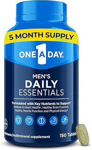 ONE A DAY - Multivitamínico Diário One A Day para Homens, Essenciais Diários, Comprimido Multivitamínico para Homens, Suporta Função Muscular Saudável, Energia Física e Saúde Imunológica com Vitamina B12, Vitamina C e