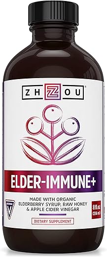 ZHOU - Zhou Nutrition Xarope de Sabugueiro, Impulsionador do Sistema Imunológico com Xarope de Sabugueiro Orgânico, Mel Cru Vinagre de Maçã, 8 fl oz (236 ml)