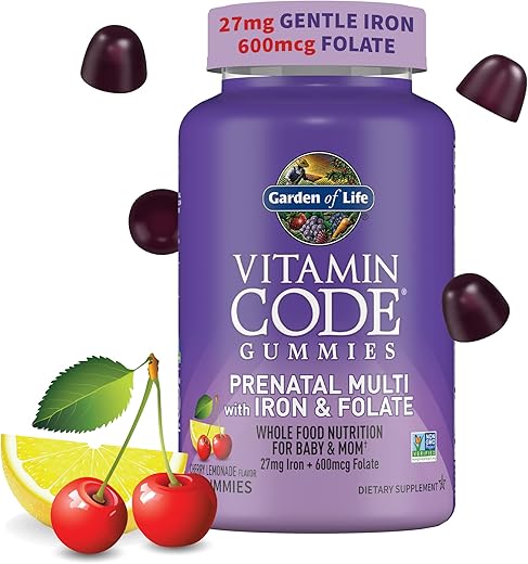 Gomas Pré-Natais para Mulheres com Ferro, Ácido Fólico, Biotina e Vitamina D3 – 60 gomas - Garden of Life