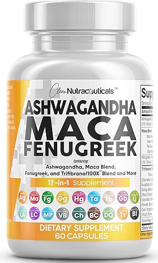 Clean Nutraceuticals - Ashwagandha 5000mg Maca Root 2000mg Fenugreek 3000mg – Tongkat Ali Ginseng – Auxilia no Estresse e Humor – 100% Natural