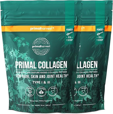 Colágeno em Pó para Mulheres ou Homens – Peptídeos de Colágeno Tipo I – 100g - Primal Harvest