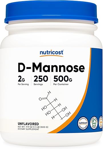 D-Mannose em Pó 500g (250 Porções) – Vegano, Não-OGM e Livre de Glúten - Nutricost