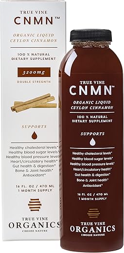 True Vine Organics - True Vine 3200mg Canela Ceylon Líquida (Fabricado nos EUA) para Coração Saudável, Pressão Arterial, Açúcar, Colesterol, Intestino – Marca True Vine