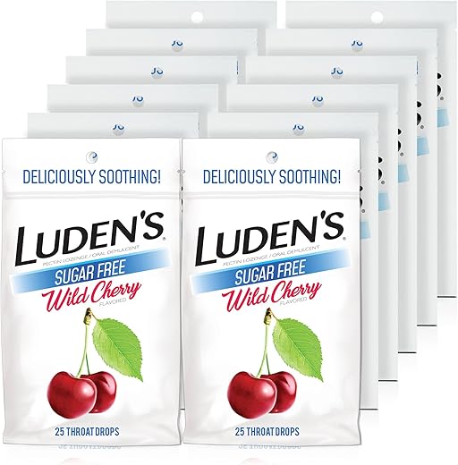 Ludens - Luden’s Gotas para Garganta Sem Açúcar Sabor Cereja Silvestre, Alívio para Garganta Irritada, 25 Unidades (12 Pacotes)