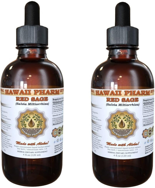 Extrato Líquido de Sálvia Vermelha (Salvia Miltiorrhiza), Tintura, Suplemento Herbal, Hawaii Pharm, Fabricado nos EUA, 2×120 ml
