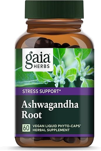 Cápsulas Líquidas Veganas de Raiz de Ashwagandha – Alívio do Estresse, Suporte Imunológico, Níveis de Energia Equilibrados e Humor – 60 Cápsulas (Embalagem de 1) - Gaia Herbs
