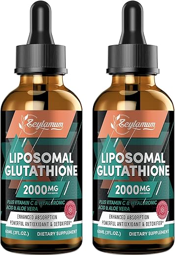 Zeylamum - 2000MG Liposomal Glutationa Líquida, Absorção Aprimorada, com Vitamina C, Ácido Hialurônico, L-Glutationa, Antioxidante Não-OGM para Desintoxicação do Fígado, 115g