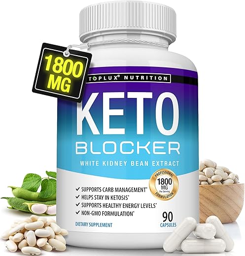 Keto Blocker Pills – Extrato de Feijão Branco 1800 mg – Cápsulas de 90 – Suporte à Dieta Keto – Natural Ketosis – Para Homens e Mulheres - Toplux