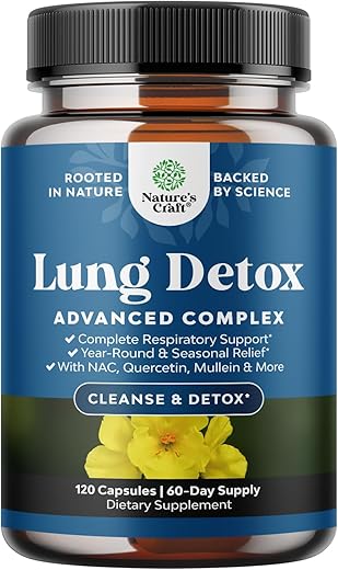 Natures Craft - Cápsulas de Folha de Verbascum para Desintoxicação Pulmonar – Complexo de Limpeza Pulmonar com Verbascum Purificador, NAC e Quercetina