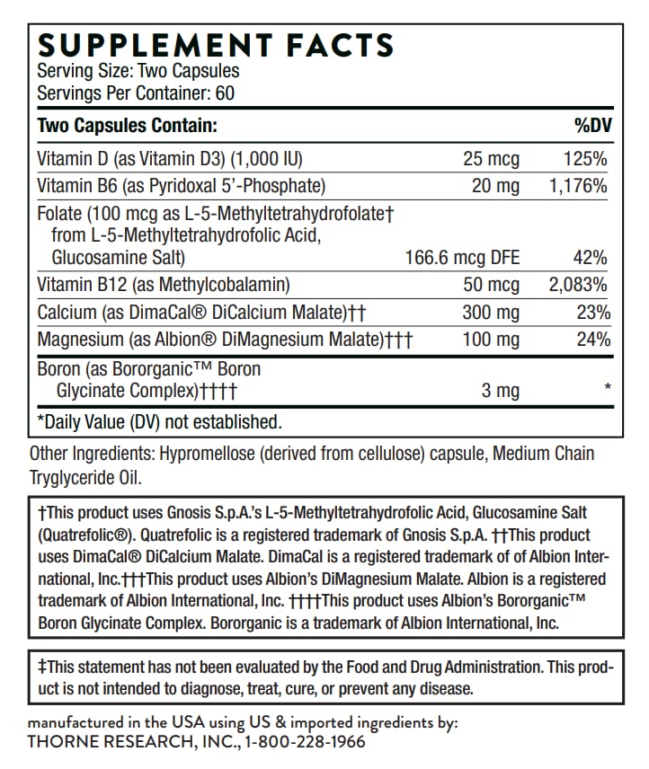 Advanced Bone Support‡ – Suplemento para Saúde Óssea com Cálcio e Vitamina D – 120 Cápsulas - THORNE