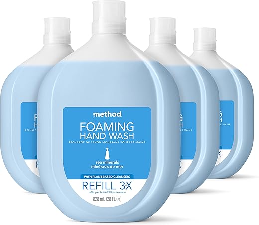 Recarga de Sabonete Líquido para as Mãos Method, Minerais Marinhos, Frasco Reciclável, Fórmula Biodegradável, 828 ml (Pacote com 4)