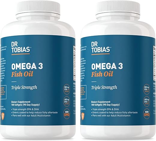Ômega 3 Óleo de Peixe, 2000mg Triplo Forte Ômega 3 Suplemento com 800mg EPA 600mg DHA Por Porção, Suplementos de Ômega 3 de Óleo de Peixe para Coração, Cérebro - Dr. Tobias