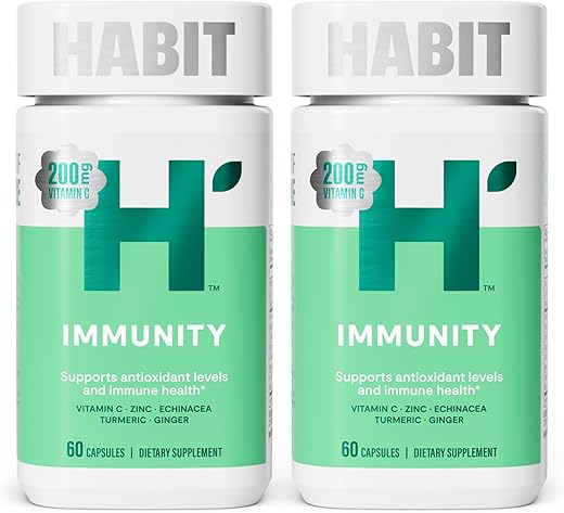 H' Habit - Suplemento Habit Imunidade 2 Pack (120 Cápsulas) – Nova Embalagem, Equinácea, Sabugueiro, Cúrcuma, Zinco para Apoiar a Saúde Imunológica e Níveis Antioxidantes, Vegano, Não-OGM