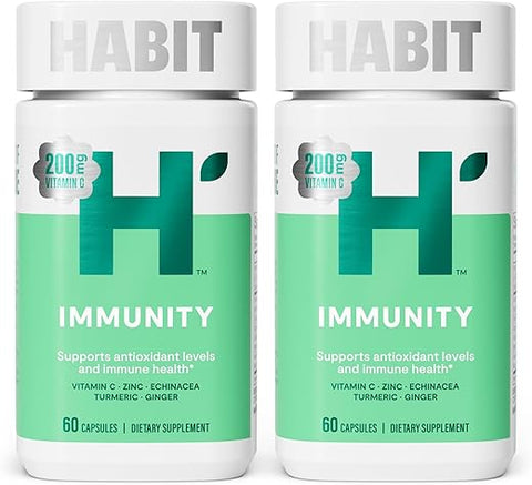 H' Habit - Suplemento Habit Imunidade 2 Pack (120 Cápsulas) – Nova Embalagem, Equinácea, Sabugueiro, Cúrcuma, Zinco para Apoiar a Saúde Imunológica e Níveis Antioxidantes, Vegano, Não-OGM