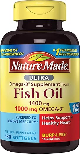 Ômega-3 Ultra 1400 mg Cápsulas Softgels sem refluxo com Ômega 3 1000 mg, 130 unidades - Nature Made
