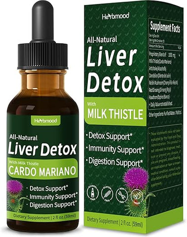 Herbmood - 100%% Puro Suplemento – Fórmula Herbal Natural com Cardo Mariano Alcachofra Dente-de-leão. 60ml