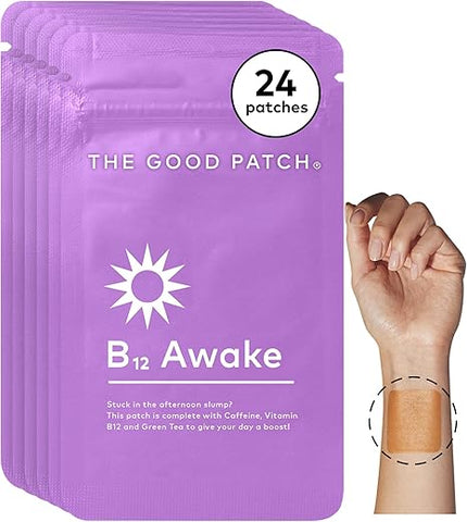 B12 Awake Patch – Adesivo Natural com Cafeína, B12 e Extrato de Chá Verde, Bem-Estar Vestível Impulsionado por Plantas, Ajuda a Promover Energia (24 Adesivos no Total) - The Good Patch