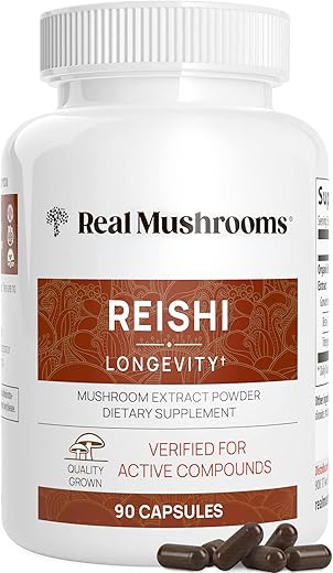 Reishi Capsules – Suplemento de Extrato de Cogumelo Reishi Orgânico com Potente Cogumelo Reishi Vermelho – Suplemento Vegano de Cogumelo, Não-OGM, 90 Caps - Real Mushrooms
