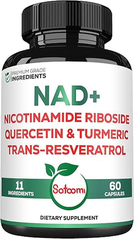 Satoomi - NAD Suplemento com Nicotinamida Ribosídeo Lipossomal 900mg NR, Resveratrol, Quercetina, Cúrcuma, Astragalus, Ginseng, Vitamina D3, Vitamina C – Energia Celular, Reparo e Envelhecimento