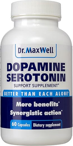 Dr. Maxwell - Suplementos de Serotonina e Dopamina, Melhores que o Suporte Apenas para Dopamina ou Serotonina. Ajuda a Manter Níveis Normais de Neurotransmissores. Mucuna Pruriens, 5-HTP, 60 Cápsulas para Mulheres e Homens