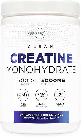 Creatina Monohidratada Type Zero (Sem Sabor | 500g), 5000 mg Por Porção, Micronizada, Zero Açúcar, Amigável ao Keto