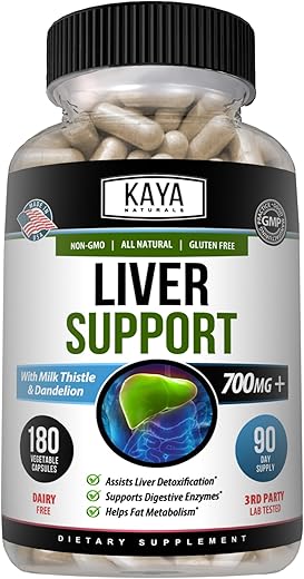 Suporte ao Fígado | Suplementos para Saúde Intestinal para Mulheres e Homens | Cápsulas de Cardo Mariano e Dente-de-leão | Desintoxicação do Fígado com Extrato de Alcachofra e - Kaya Naturals