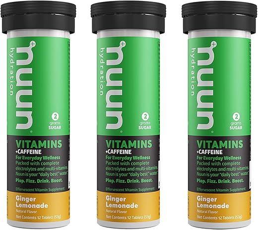Vitamins Caffeine: Suplemento Diário de Gengibre Limonada (3 Tubos com 12 Comprimidos) - Nuun