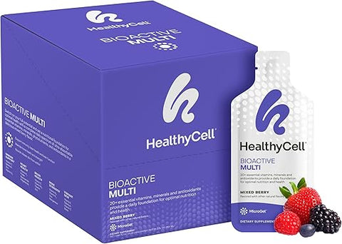 Bioactive Multi – Multivitamínico Líquido para Homens e Mulheres – Vitamina Diária para Cérebro, Coração, Imunidade, Energia, Pele e Cabelo – Absorção Máxima – 30 Gel - Healthycell
