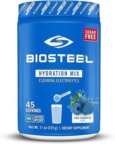 BIOSTEEL - BioSteel Zero Sugar Hydration Mix: Hidratação saborosa com 5 eletrólitos essenciais, sabor Blue Raspberry, 45 porções por pote