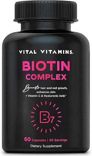 Complexo de Biotina 5000 mcg com Ácido Hialurônico, MSM e Colágeno – 60 cápsulas - Vital Vitamins