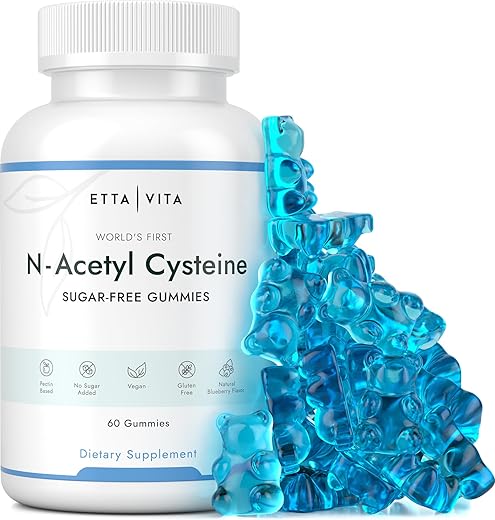 Etta Vita - Gomas NAC sem açúcar, suplemento de N-Acetil Cisteína (revestido com óleo MCT para absorção), suplemento NAC para saúde respiratória e desintoxicação do fígado