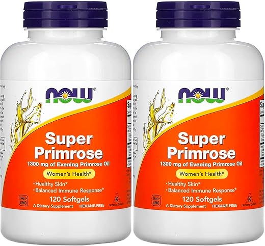 NOW Foods - Now Foods Super Primrose 1300mg – 120 cápsulas (Pacote com 2) – Óleo de Prímula – Saúde Feminina – 100% Natural